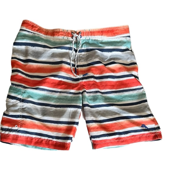 Tommy Bahama Baja Hazy Tides Board Shorts/Swim Trunks 9” Inseam Orange/blue/grey - Picture 2 of 12